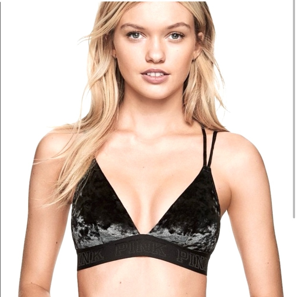 PINK Black Velvet Strappy Bralette size M-DD